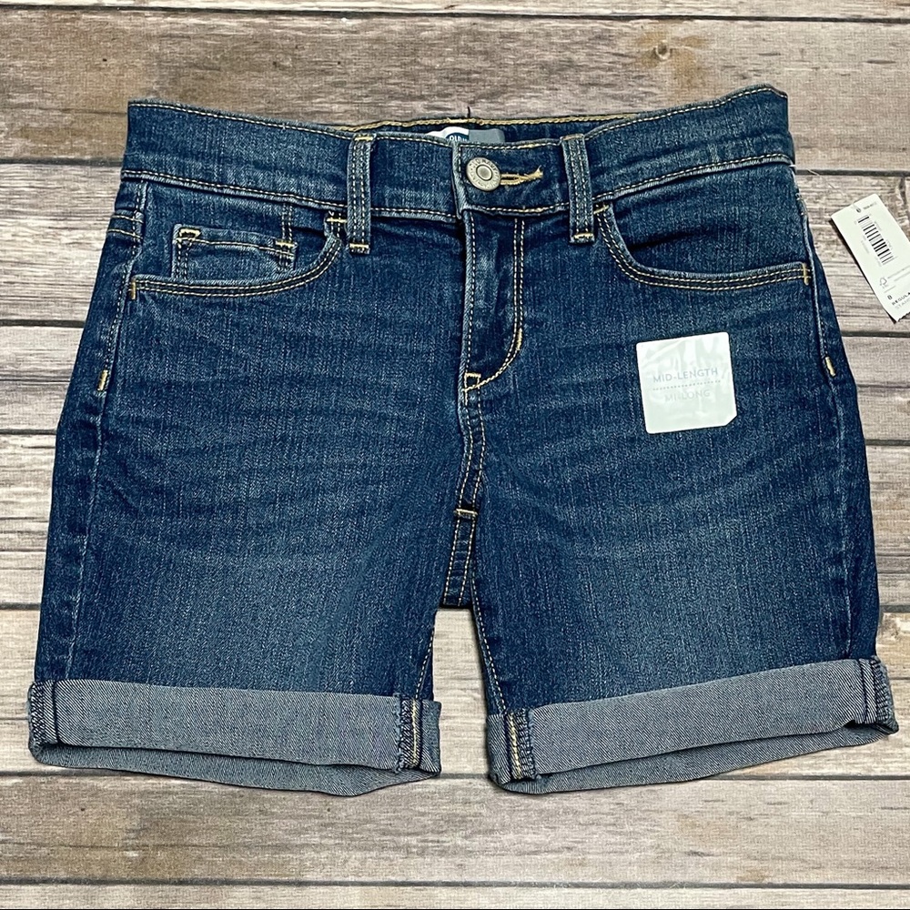 Old Navy Medium Wash Girls Denim Bermuda Shorts NWT 8 Regular Adjustable Waist - Picture 2 of 9